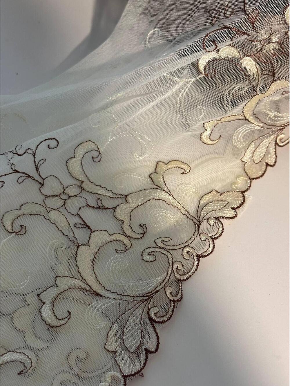 1Yd  9" Cream Beige Floral Embroidered Tulle Mesh Lace Trim, Wholesale